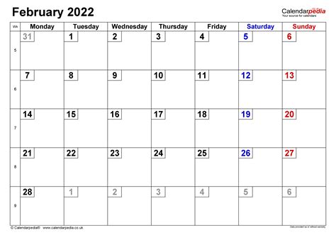 calendar february  uk  excel word   templates