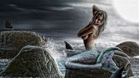 download 1920x1080 hd wallpaper mermaid rock ship desktop backgrounds hd