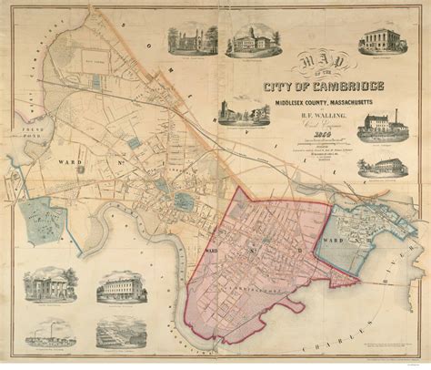 Cambridge 1854 Old Map Middlesex County Massachusetts Cities Other