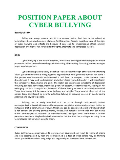 position paper  cyber bullying  cyberbullying bullying