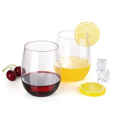 piece set  wine cups  ounce shatterproof clear plastic glasses