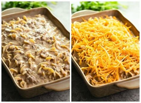 side  side image  casserole dishes filled  ground beef