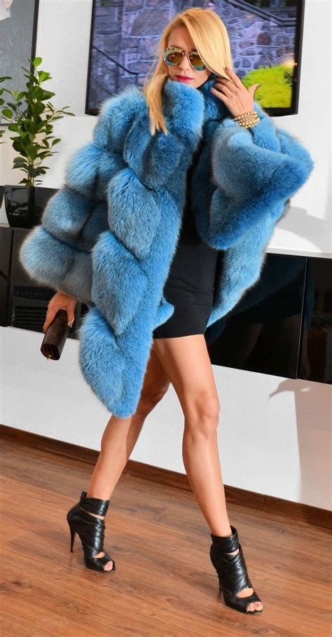 ocean blue royal saga fox long poncho fur coat jacket lik sable mink