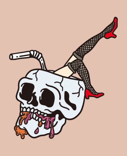 A Cup Of Skulls And A Woman S Legs Drawing Ai Illustrator File Us