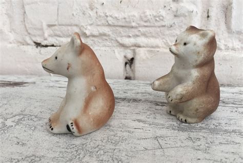 porcelain figures  bear animal figurineunglazed retro etsy