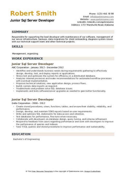 entry level sql developer resume    resume worded vrogue