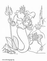 Mermaid Coloring Pages Ariel Little Triton King Disney Young Colouring Princess Father Her Color Kids Mermaids Movie Fairy Printable Beautiful sketch template