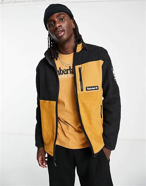 Timberland Outdoor Archive Sherpa Fleece Jacket In Black And Tan Asos