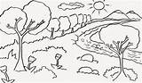 Mewarnai Pemandangan Gunung Alam Hitam Sketsa Lukisan Sawah Pantai Lomba Indah Pedesaan Ilustrasi Diwarnai Kartun Aneka Hewan Desa Realis Burung sketch template