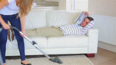 Wife Couple Vacuum Cleaning Hd Stock Video 578 735