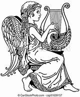 Harp Playing Lyre Cherub Cupid sketch template