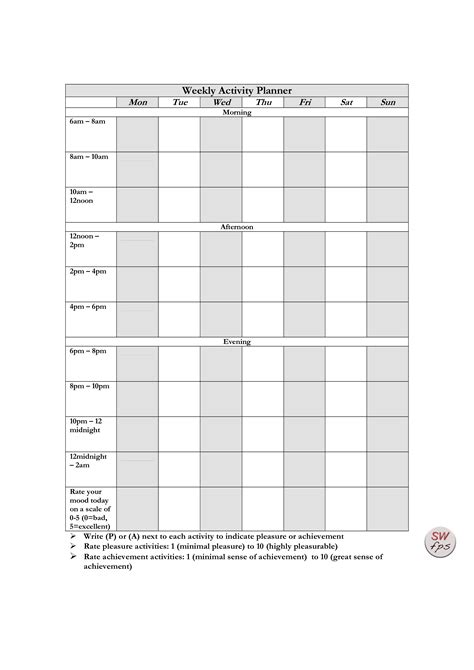 create  weekly activity planner