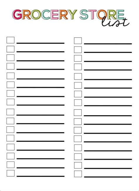 printable blank grocery list template business