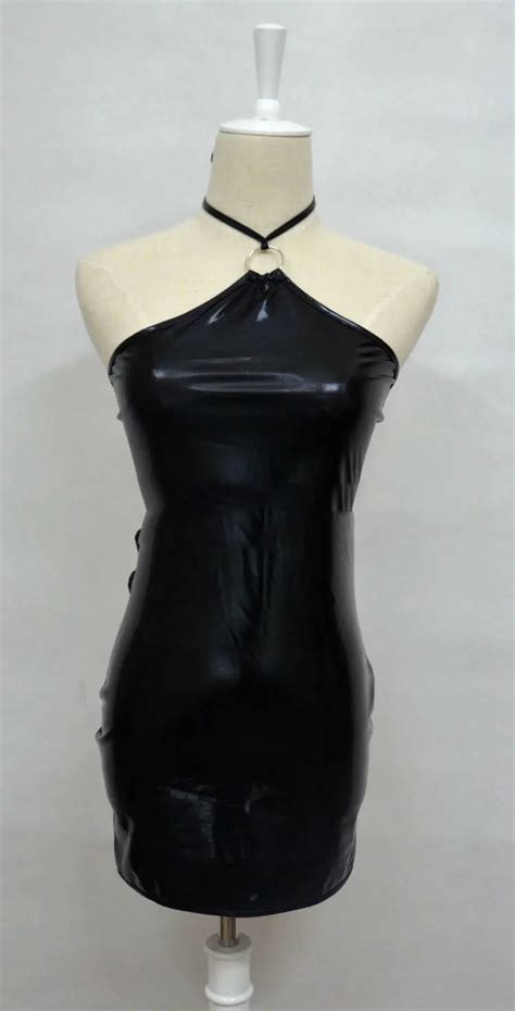 3pcs Set Camis Bandage Faux Leather Dress Erotic Pole Dance Wear Hollow