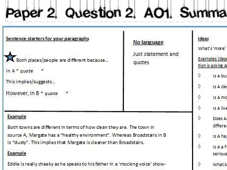 aqa language paper  revision  cards teaching resources