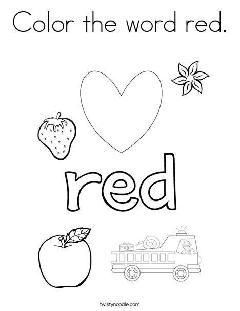 color  word red coloring page twisty noodle color red activities
