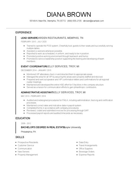 Lead Server Resume Examples And Tips Zippia
