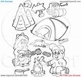 Camping Coloring Kids Pages Gear Collage Items Clipart Outlines Illustration Digital Royalty Visekart Rf Guitar sketch template
