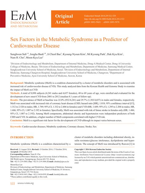 Pdf Sex Factors In The Metabolic Syndrome As A Predictor Of