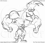 Outline Flexing Bodybuilder Toonaday Royalty Illustration Cartoon Rf Clip sketch template