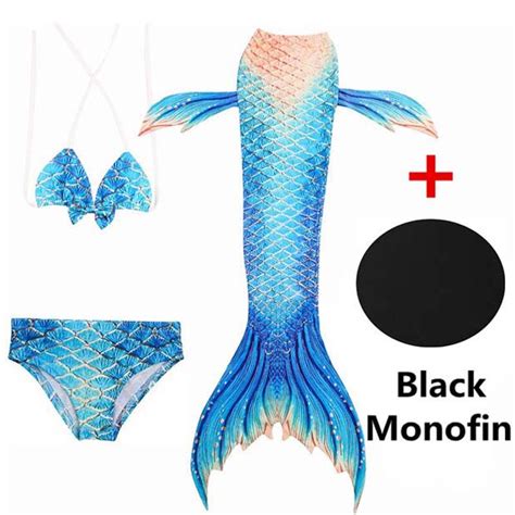 4 Pieces Set Girls Mermaid Tails With Monofin Swimwear Cosplay Costumes