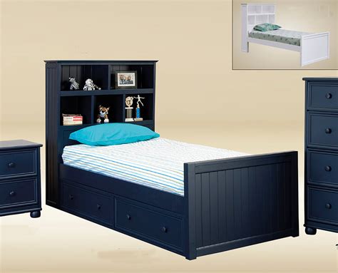 stratford navy blue twin size captains bed bookcase bed
