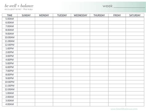 blank weekly time log    build maintain  schedule