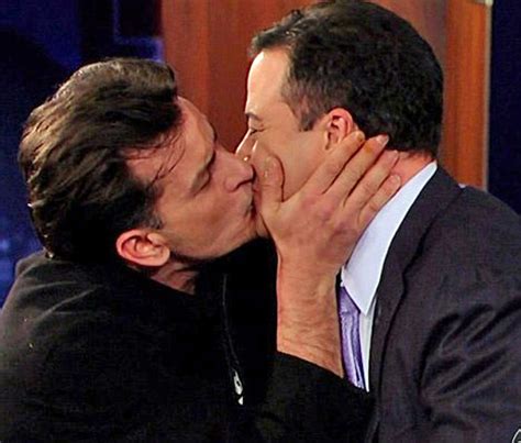 charlie sheen plants man kiss on jimmy kimmel during
