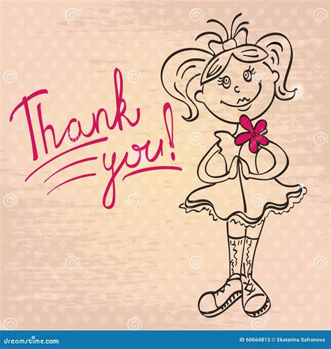 drawing girl with flower says thank you stock illustration