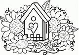 Coloring Birdhouse Pages Bird Flower Sunflower Clipart Kids Flowers Printable Needlework Motif Sheets Clip Kid Sunflowers Popular Cartoon Comments Sewing sketch template