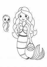 Mermaid Coloring Little sketch template