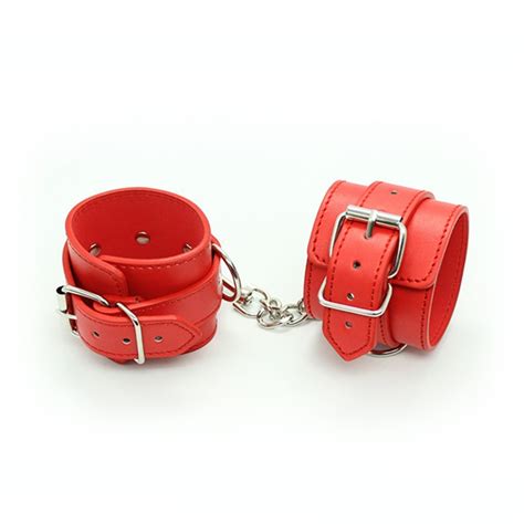 Red Soft Leather Handcuff And Ankle Cuffs Sex Toys For Couples Under