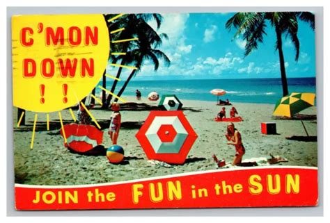 Vintage 1968 Postcard Bikini Beach Fun In The Sun Daytona Beach Florida