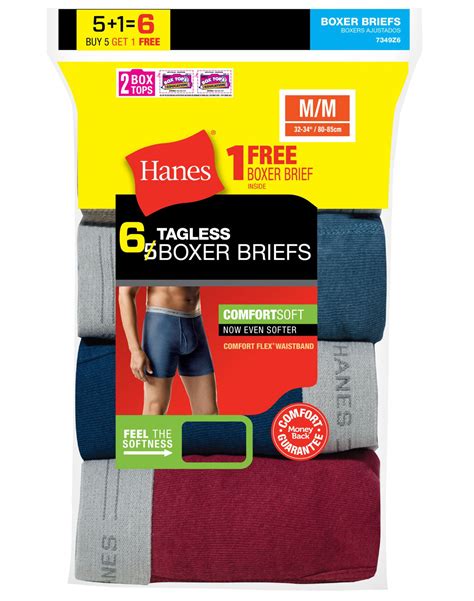 Hanes Men`s Tagless Boxer Briefs With Comfort Flex Waistband S