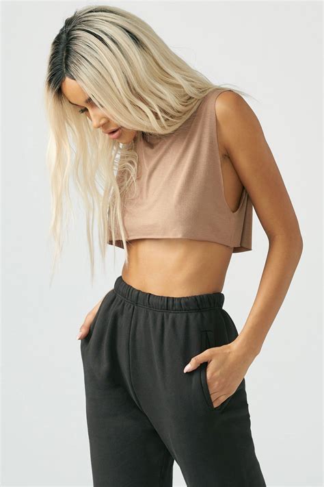 cropped muscle tank   tube top outfits joah brown cropped