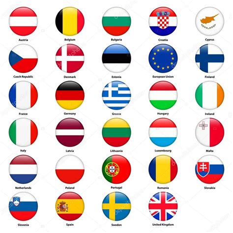 tous les drapeaux des pays de lunion europeenne style rond brillant vecteur par  panya