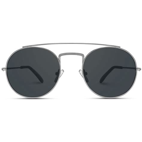 double bridge round retro metal frame sunglasses silver frame the