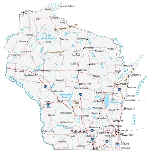 wisconsin map  roads cities large map vivid imagery