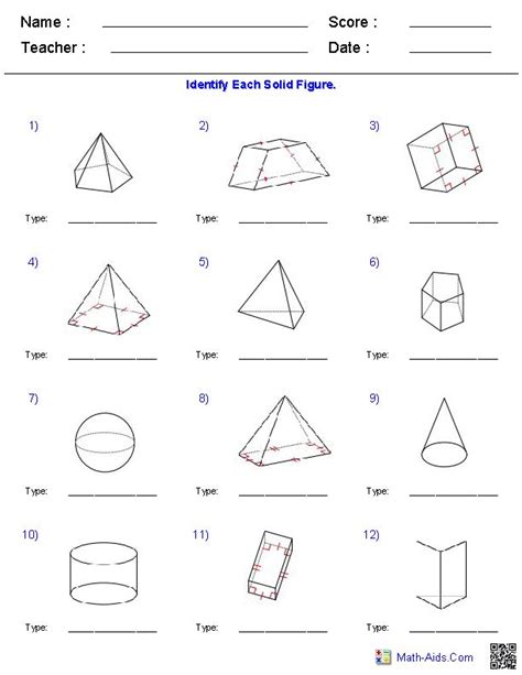 Geometric Solids Worksheet 5th Grade