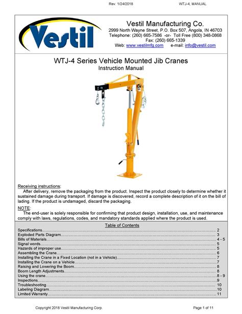 Vestil Wtj 4 Series Instruction Manual Pdf Download Manualslib