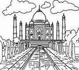 Coloring Landmark Landmarks Famous Mahal Taj Attractions sketch template