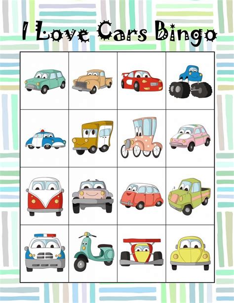 printable  love cars bingo game  kids