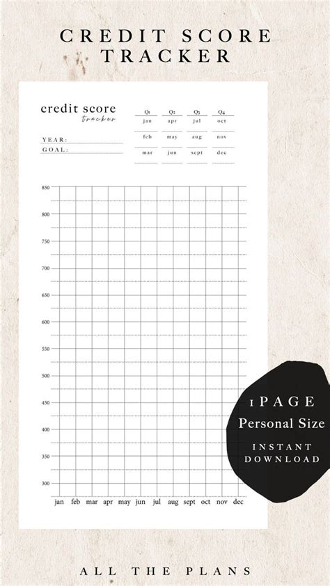 credit score tracker personal size planner printable credit etsy