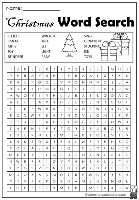 christmas word search monster word search