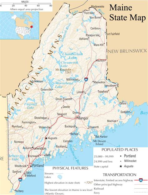 maine state map  large detailed map  maine state usa
