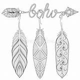 Boho Feathers Bohemian Coloring Arrow Pages Drawn Hand Adult Amulet Dream Wih Word Arrows Set Illustration Henna sketch template