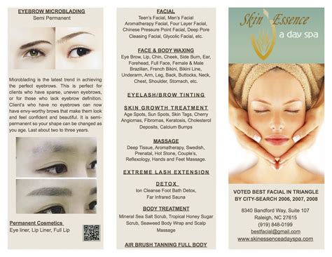 print spa brochure skin essence  day spaskin essence  day spa