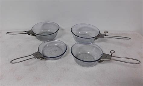 Set Of 4 Vintage Flameware Pyrex Glass Cookware Pans With