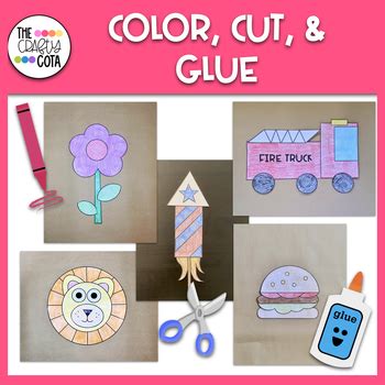 color cut glue bundle  easy simple printable ot craft activities