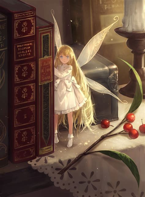 Cute Fantasy Anime Girl Fairy Wing Magic Book